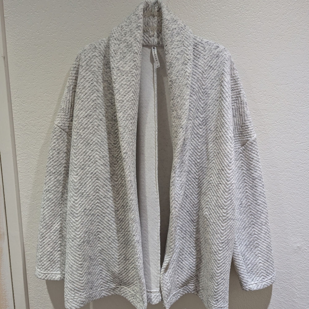 Fabletics Vanessa Quilted Open Oversized Cardigan Light Heather Gray White M